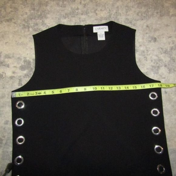 NA Carmen Marc Valvo Black Side Eyelet Shrunken Sleeveless Dress Top Sz S - Picture 6 of 9